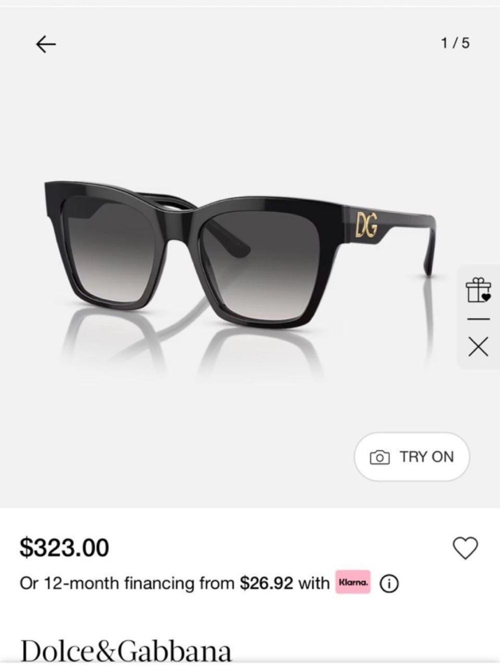 Dolce & Gabbana Black Gradient Square Sunglasses with Gold DG Temples